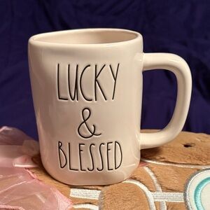Cream Ceramic Mug - Lucky & Blessed by Rae Dunn